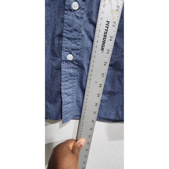 J. Crew Mens Denim Blue Cotton Flex Washed Button Down Work Dress Shirt Size LT - Picture 7 of 14